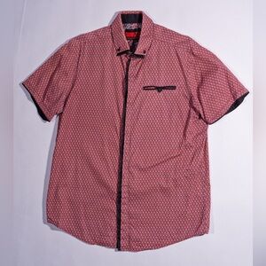 Men's Red Patterned Short Sleeve Shirt
